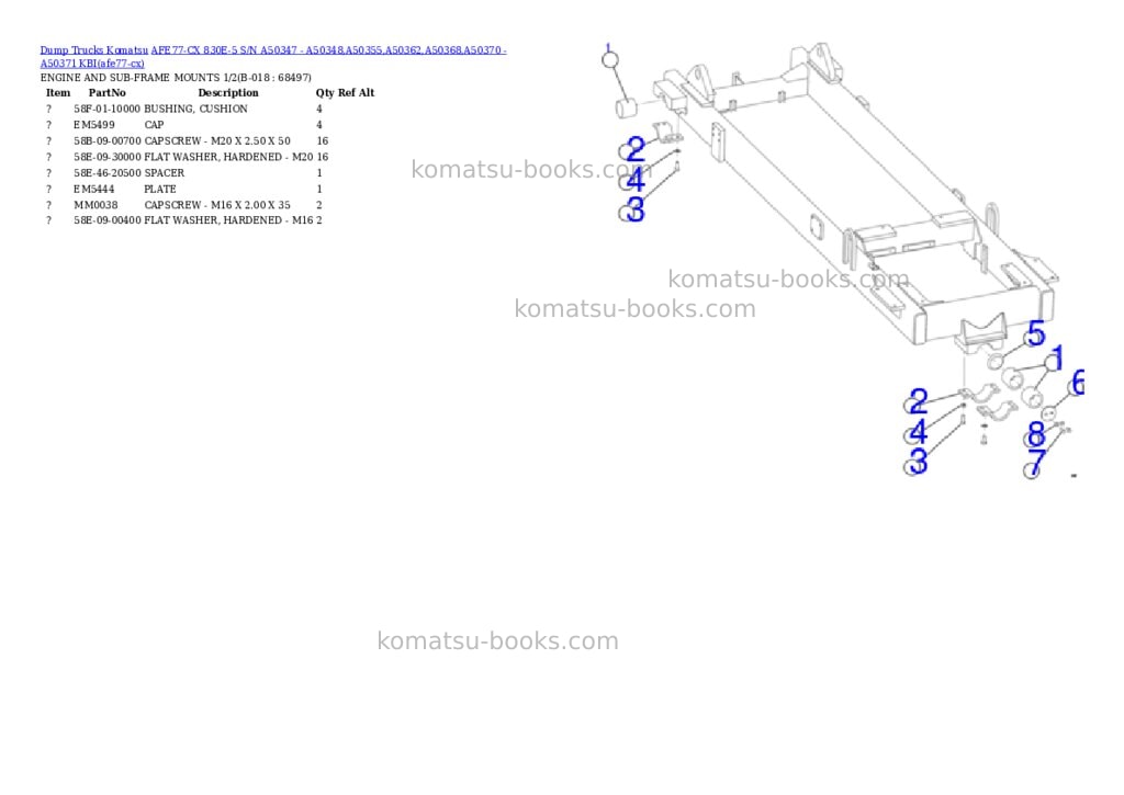 Komatsu AFE77-CX 830E-5 S/N A50347 - A50348,A50355,A50362,A50368,A50370 - A50371 KBI Parts catalog cover Page 9 Komatsu AFE77-CX 830E-5 S/N A50347 - A50348,A50355,A50362,A50368,A50370 - A50371 KBI Parts catalog cover Page 9