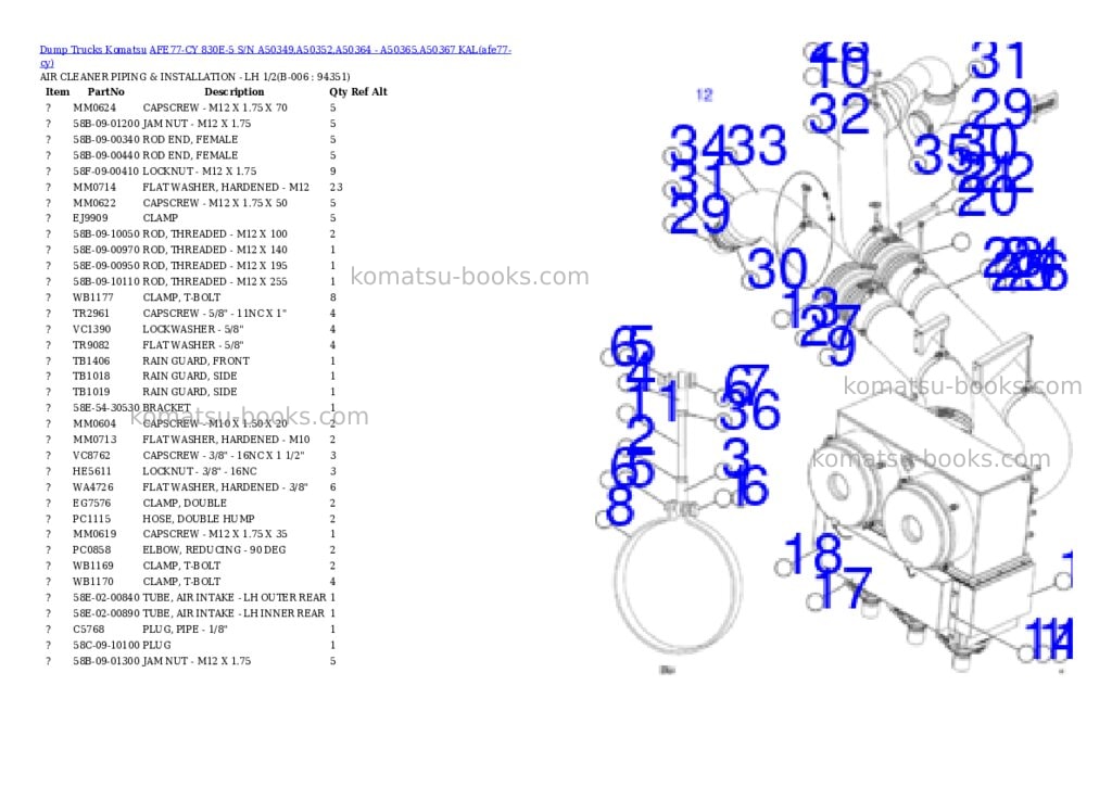 Komatsu AFE77-CY 830E-5 S/N A50349,A50352,A50364 - A50365,A50367 KAL Parts catalog cover Page 3 Komatsu AFE77-CY 830E-5 S/N A50349,A50352,A50364 - A50365,A50367 KAL Parts catalog cover Page 3