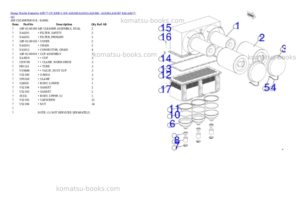 Komatsu AFE77-CY 830E-5 S/N A50349,A50352,A50364 - A50365,A50367 KAL Parts catalog cover Page 7 Komatsu AFE77-CY 830E-5 S/N A50349,A50352,A50364 - A50365,A50367 KAL Parts catalog cover Page 7