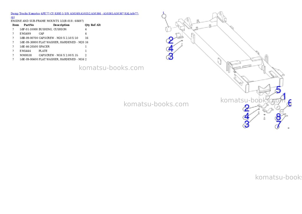 Komatsu AFE77-CY 830E-5 S/N A50349,A50352,A50364 - A50365,A50367 KAL Parts catalog cover Page 9 Komatsu AFE77-CY 830E-5 S/N A50349,A50352,A50364 - A50365,A50367 KAL Parts catalog cover Page 9