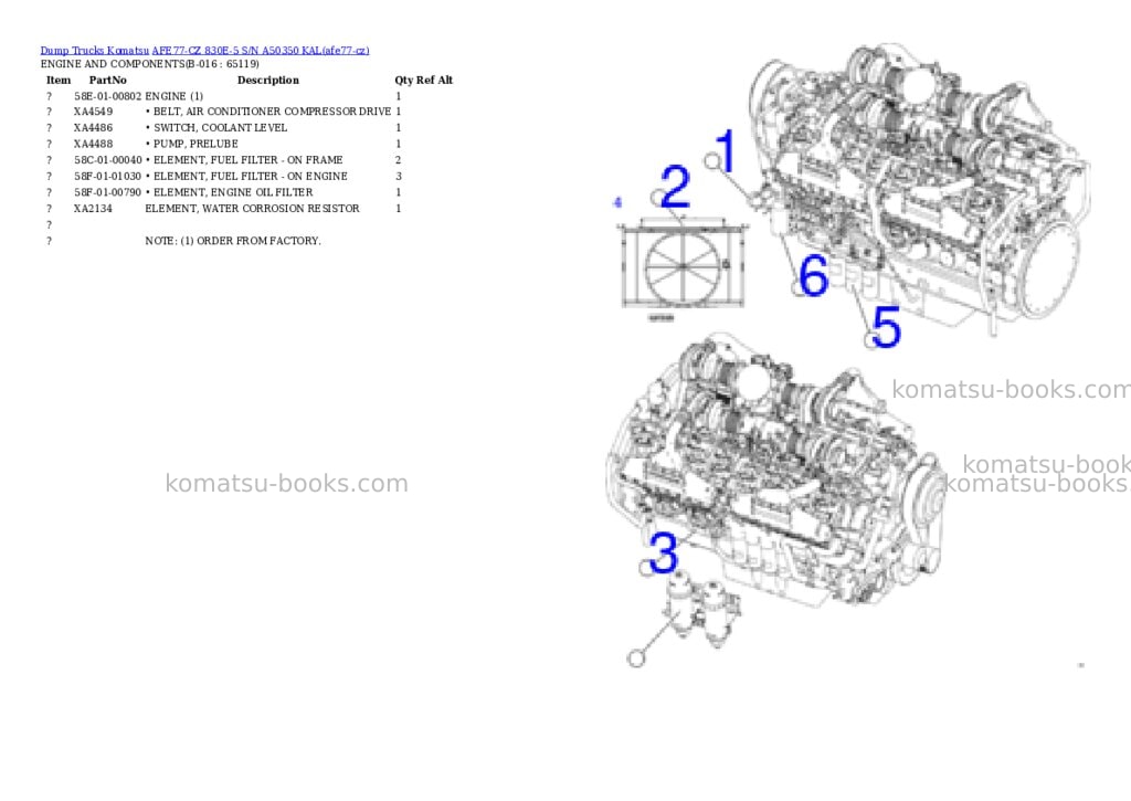 Komatsu AFE77-CZ 830E-5 S/N A50350 KAL Parts catalog cover Page 8