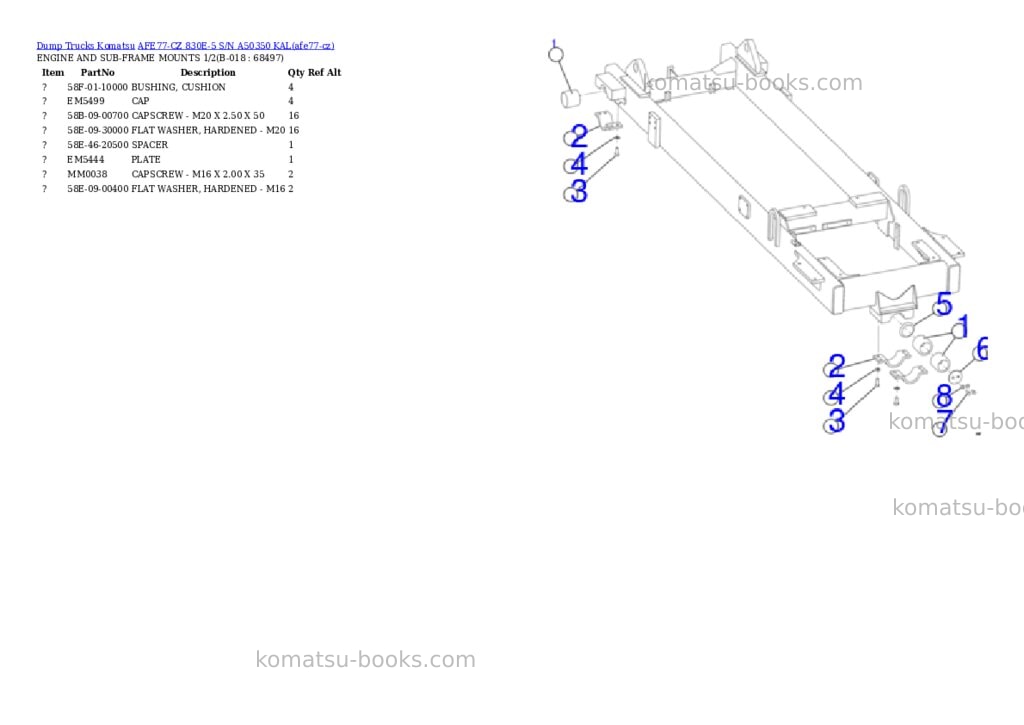 Komatsu AFE77-CZ 830E-5 S/N A50350 KAL Parts catalog cover Page 9