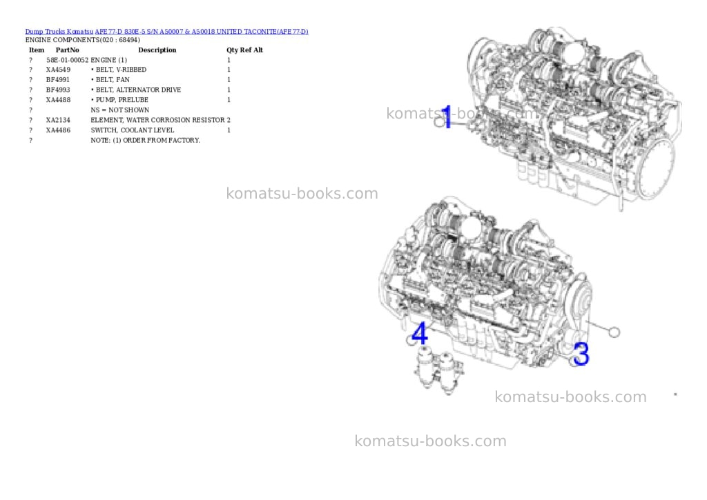 Komatsu afe77-d 830e-5 s/n a50007 & a50018 united taconite Parts catalog cover Page 10