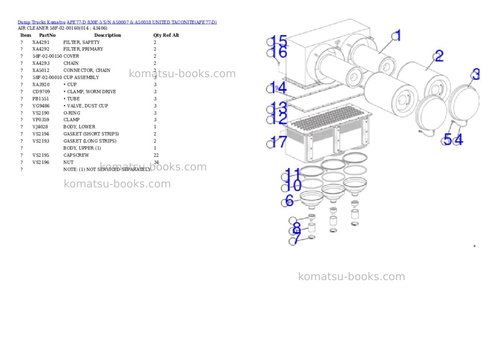 Komatsu afe77-d 830e-5 s/n a50007 & a50018 united taconite Parts catalog cover Page 7