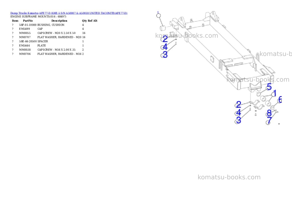 Komatsu afe77-d 830e-5 s/n a50007 & a50018 united taconite Parts catalog cover Page 8