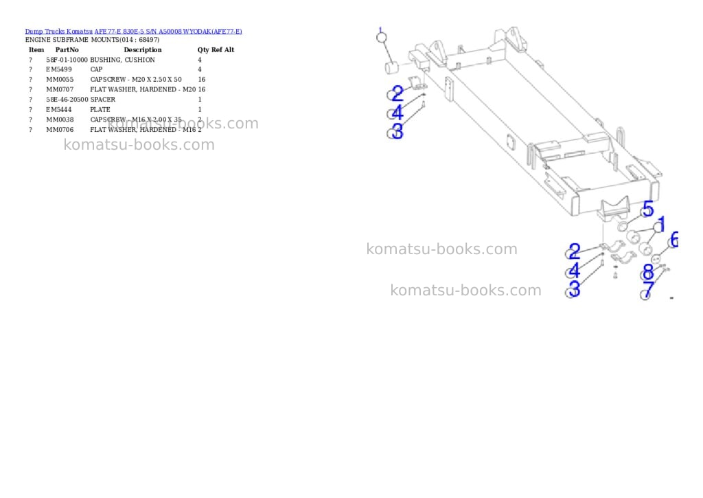 Komatsu afe77-e 830e-5 s/n a50008 wyodak Parts catalog cover Page 7