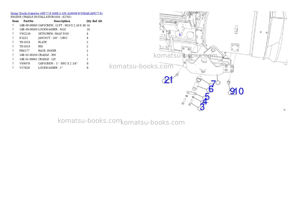 Komatsu afe77-e 830e-5 s/n a50008 wyodak Parts catalog cover Page 8