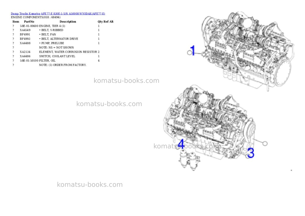 Komatsu afe77-e 830e-5 s/n a50008 wyodak Parts catalog cover Page 9