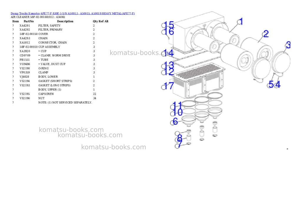 Komatsu afe77-f 830e-5 s/n a50013 - a50015, a50019 heavy metal Parts catalog cover Page 6