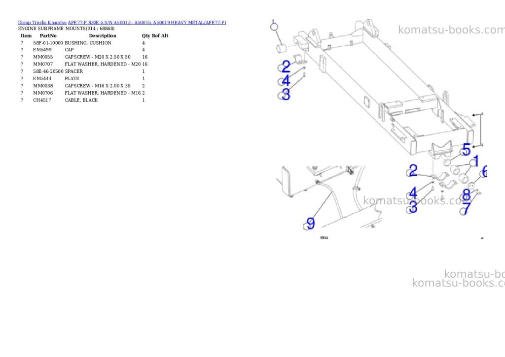 Komatsu afe77-f 830e-5 s/n a50013 - a50015, a50019 heavy metal Parts catalog cover Page 7