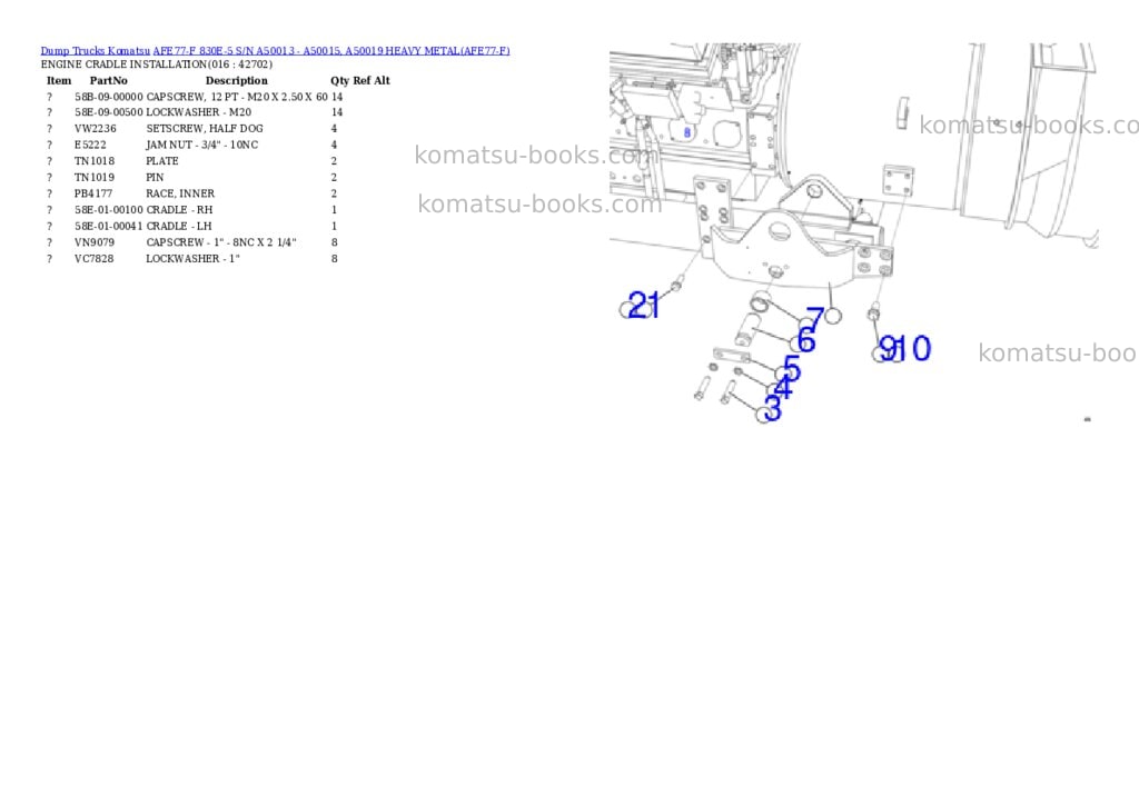 Komatsu afe77-f 830e-5 s/n a50013 - a50015, a50019 heavy metal Parts catalog cover Page 8
