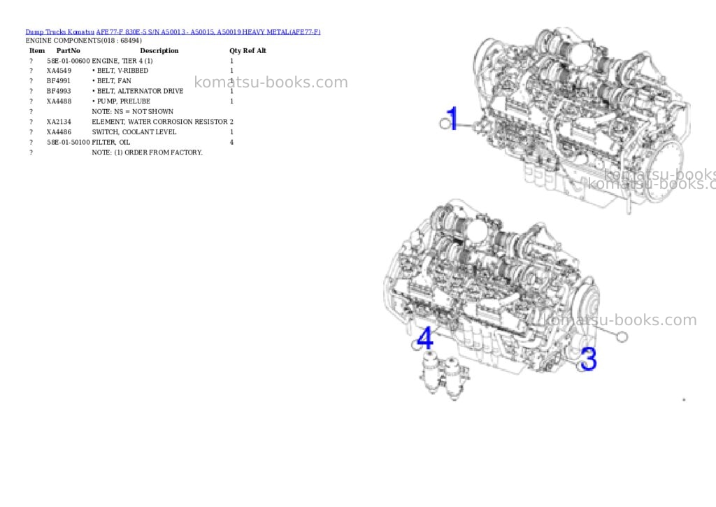 Komatsu afe77-f 830e-5 s/n a50013 - a50015, a50019 heavy metal Parts catalog cover Page 9