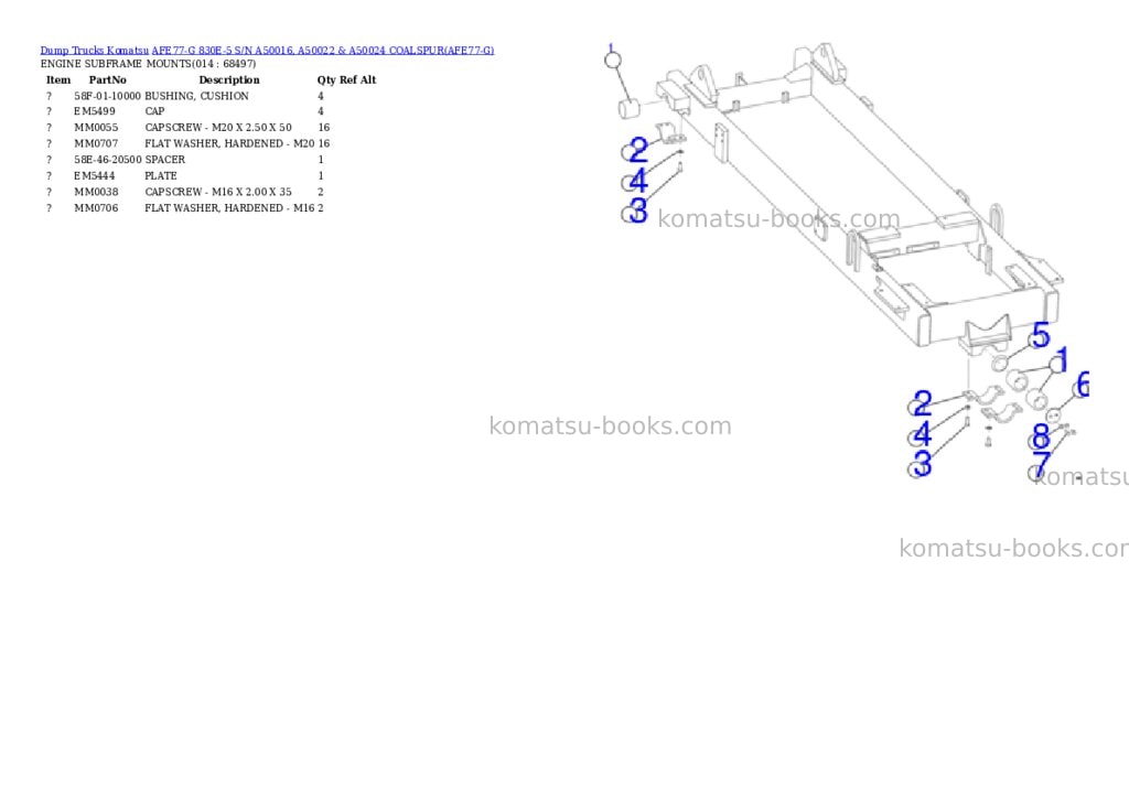 Komatsu afe77-g 830e-5 s/n a50016, a50022 & a50024 coalspur Parts catalog cover Page 7 Komatsu afe77-g 830e-5 s/n a50016, a50022 & a50024 coalspur Parts catalog cover Page 7