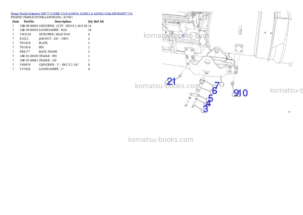 Komatsu afe77-g 830e-5 s/n a50016, a50022 & a50024 coalspur Parts catalog cover Page 8 Komatsu afe77-g 830e-5 s/n a50016, a50022 & a50024 coalspur Parts catalog cover Page 8
