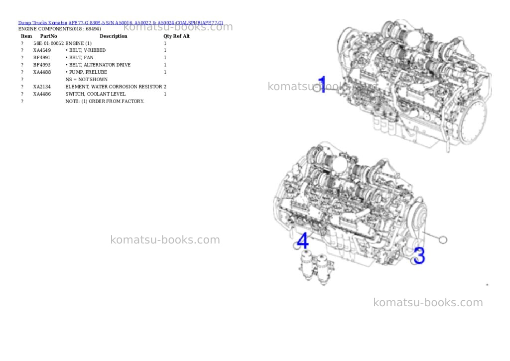 Komatsu afe77-g 830e-5 s/n a50016, a50022 & a50024 coalspur Parts catalog cover Page 9 Komatsu afe77-g 830e-5 s/n a50016, a50022 & a50024 coalspur Parts catalog cover Page 9