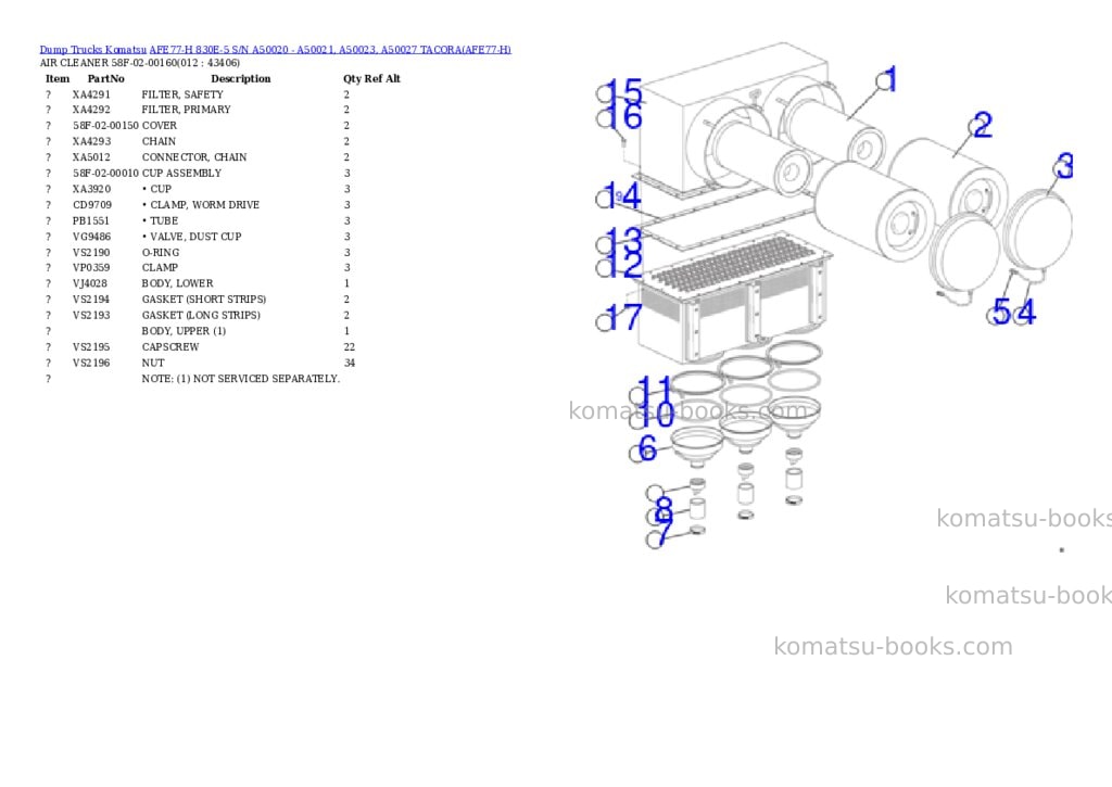 Komatsu afe77-h 830e-5 s/n a50020 - a50021, a50023, a50027 tacora Parts catalog cover Page 6 Komatsu afe77-h 830e-5 s/n a50020 - a50021, a50023, a50027 tacora Parts catalog cover Page 6