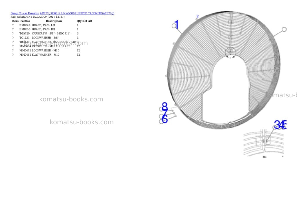 Komatsu afe77-j 830e-5 s/n a50026 united taconite Parts catalog cover Komatsu afe77-j 830e-5 s/n a50026 united taconite Parts catalog cover