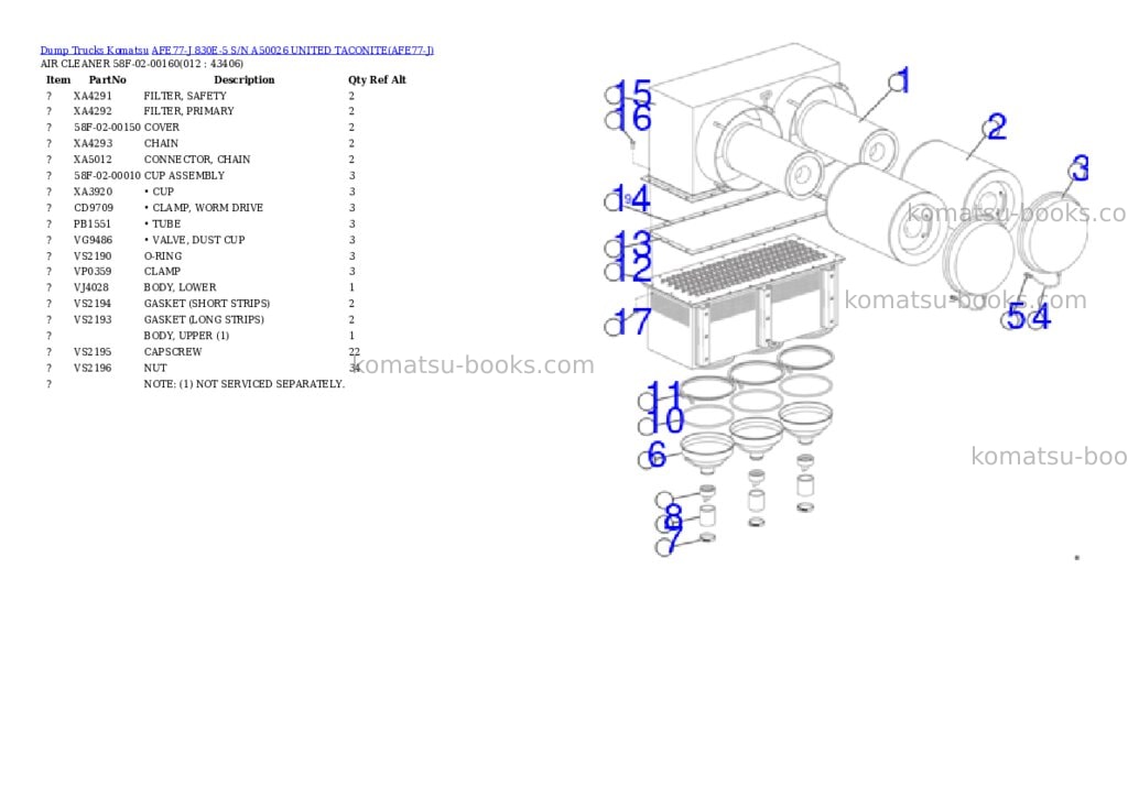 Komatsu afe77-j 830e-5 s/n a50026 united taconite Parts catalog cover Page 6 Komatsu afe77-j 830e-5 s/n a50026 united taconite Parts catalog cover Page 6