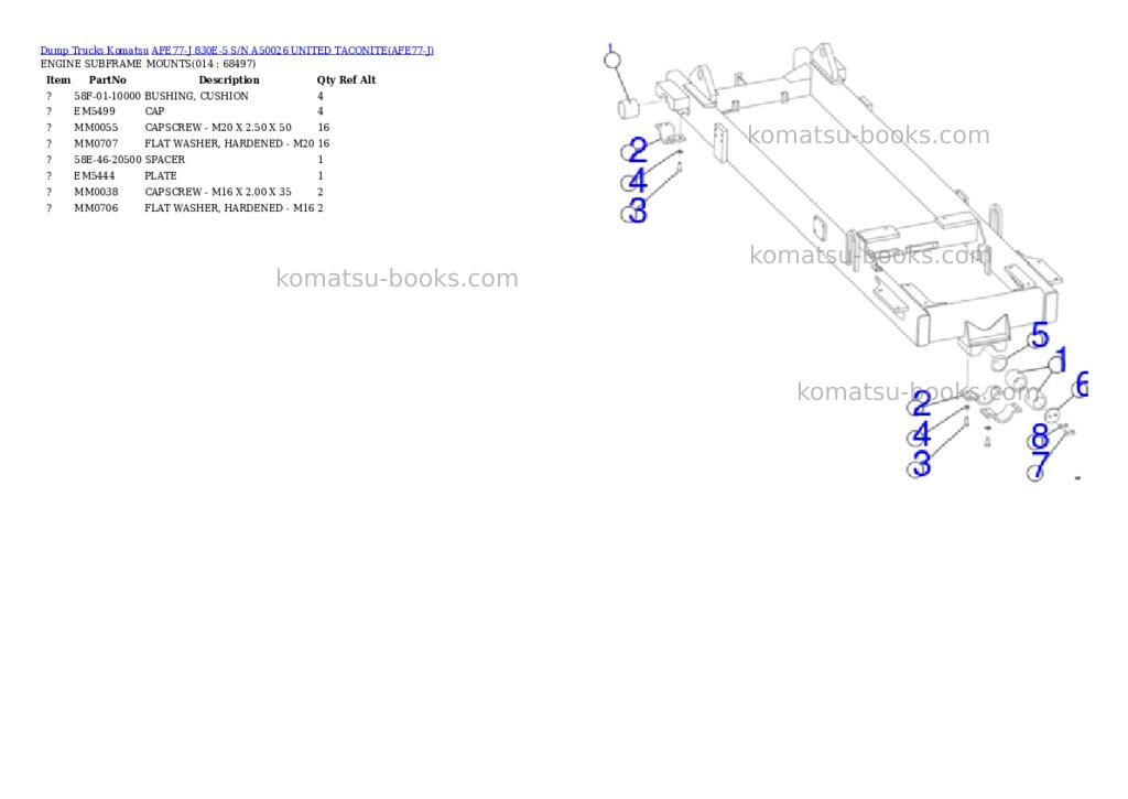 Komatsu afe77-j 830e-5 s/n a50026 united taconite Parts catalog cover Page 7 Komatsu afe77-j 830e-5 s/n a50026 united taconite Parts catalog cover Page 7