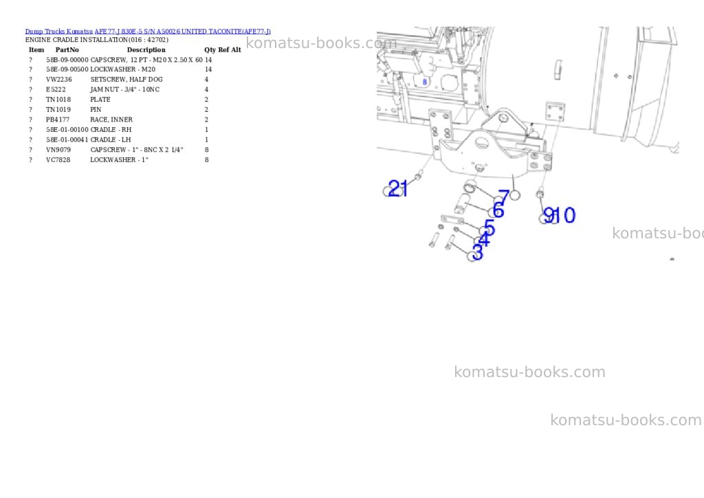 Komatsu afe77-j 830e-5 s/n a50026 united taconite Parts catalog cover Page 8 Komatsu afe77-j 830e-5 s/n a50026 united taconite Parts catalog cover Page 8