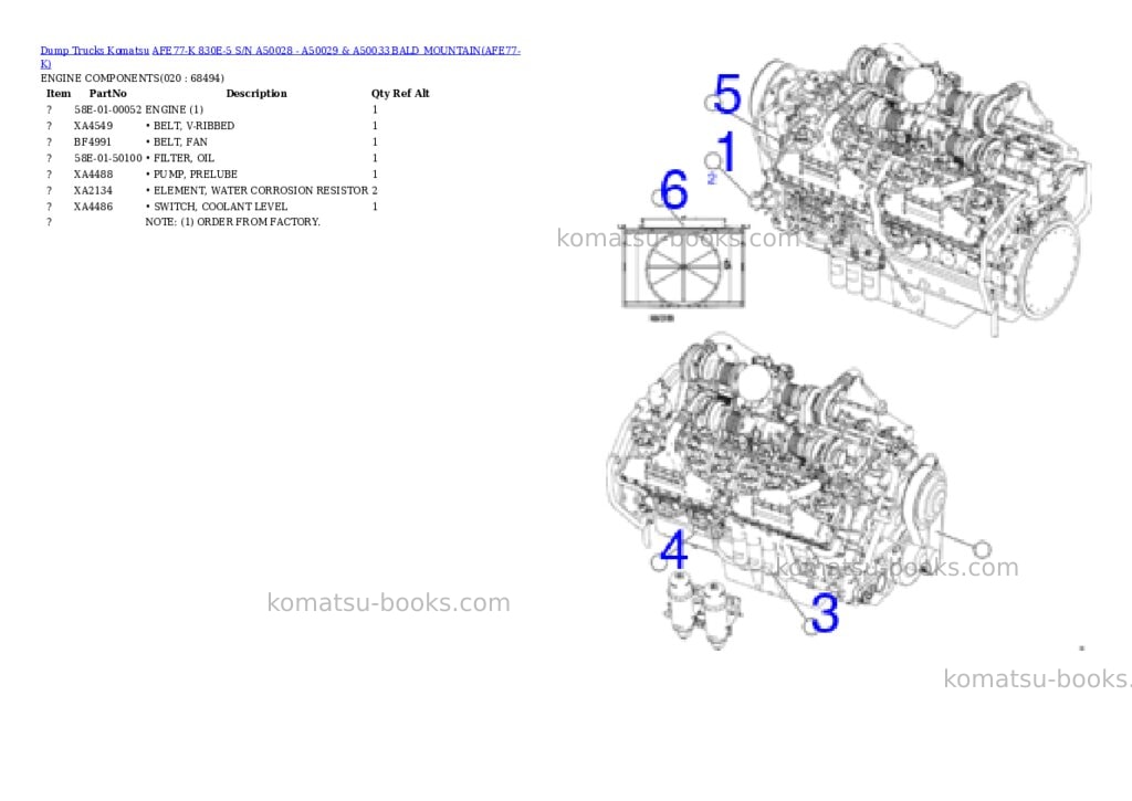 Komatsu afe77-k 830e-5 s/n a50028 - a50029 & a50033 bald mountain Parts catalog cover Page 10