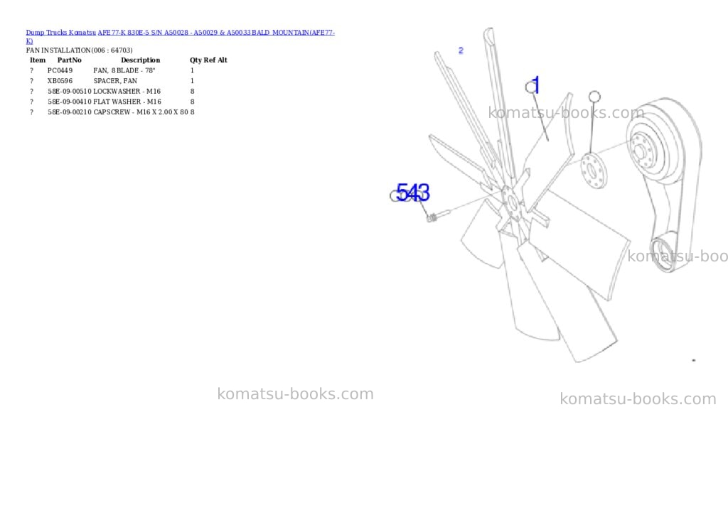 Komatsu afe77-k 830e-5 s/n a50028 - a50029 & a50033 bald mountain Parts catalog cover Page 3