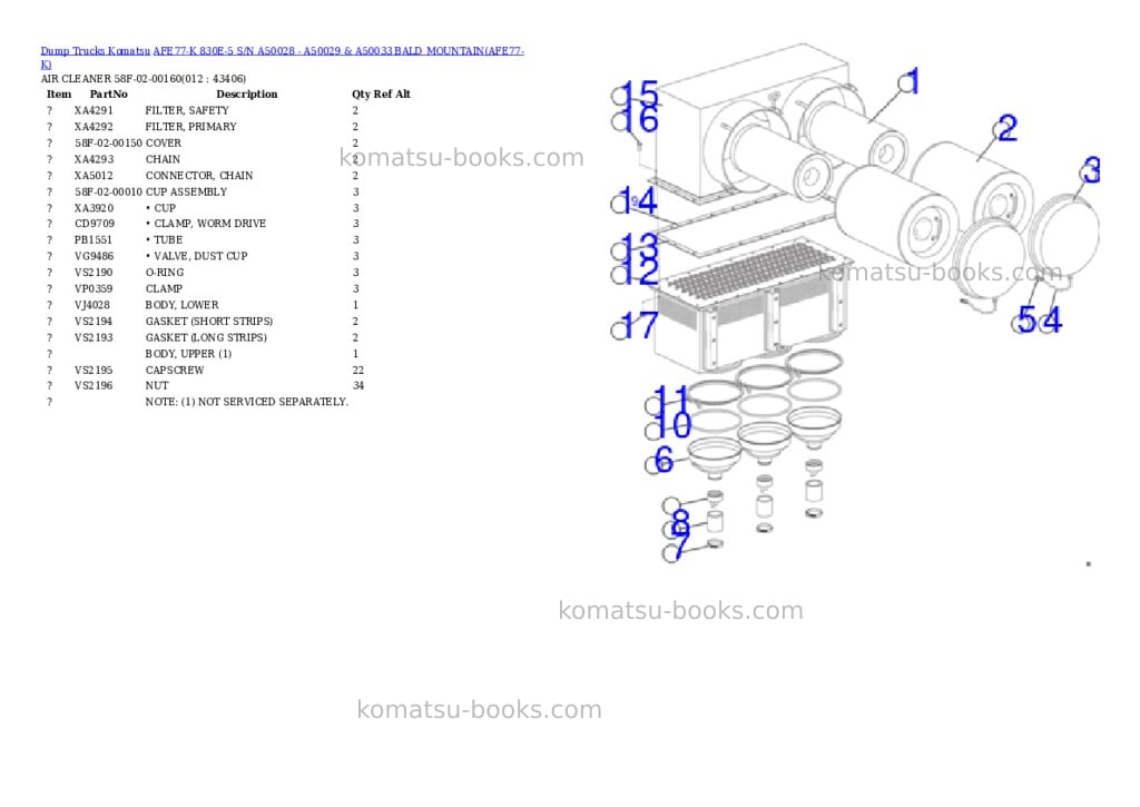 Komatsu afe77-k 830e-5 s/n a50028 - a50029 & a50033 bald mountain Parts catalog cover Page 6