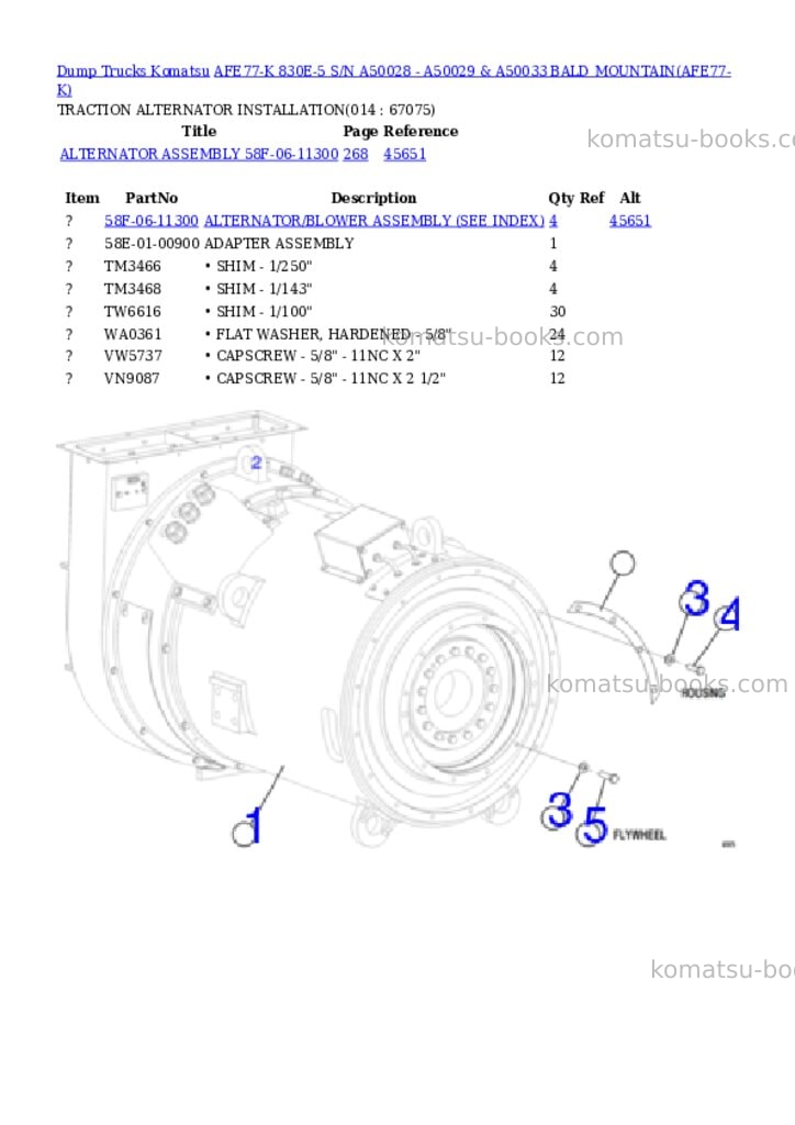 Komatsu afe77-k 830e-5 s/n a50028 - a50029 & a50033 bald mountain Parts catalog cover Page 7
