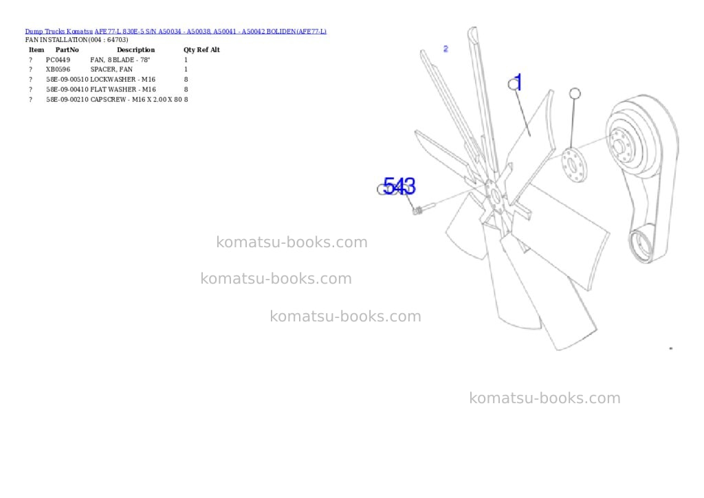 Komatsu afe77-l 830e-5 s/n a50034 - a50038, a50041 - a50042 boliden Parts catalog cover Page 2 Komatsu afe77-l 830e-5 s/n a50034 - a50038, a50041 - a50042 boliden Parts catalog cover Page 2