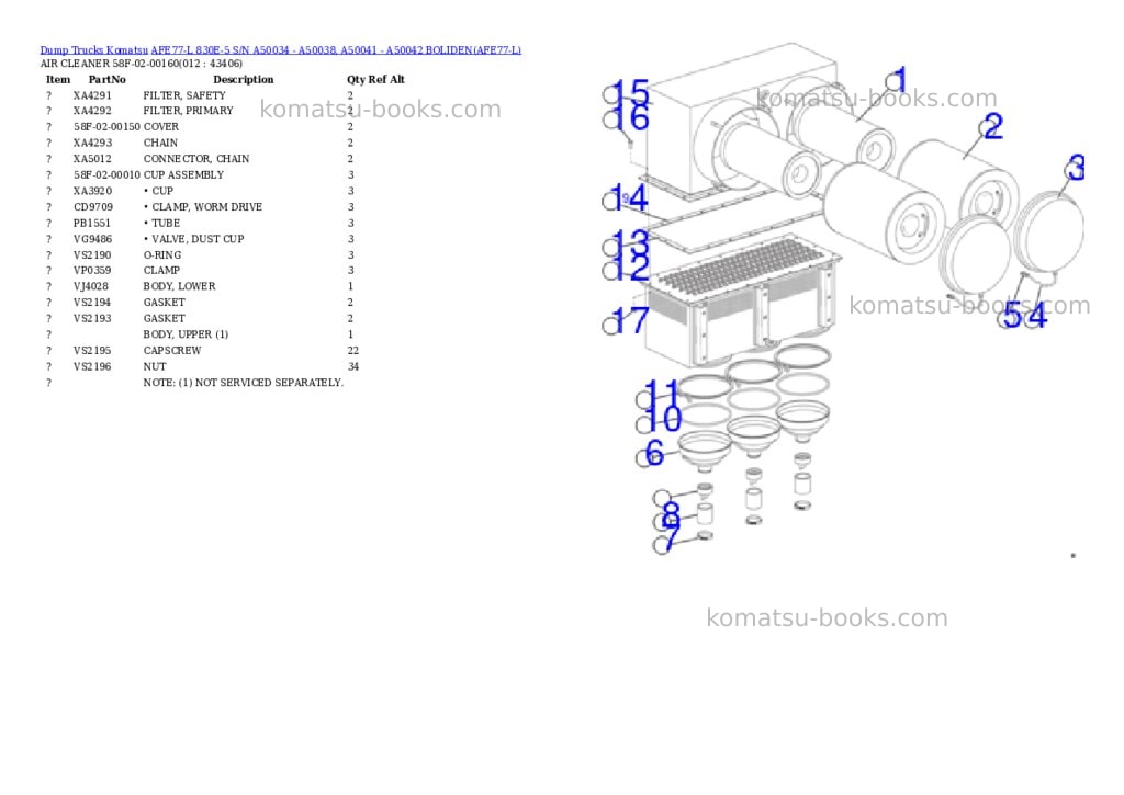 Komatsu afe77-l 830e-5 s/n a50034 - a50038, a50041 - a50042 boliden Parts catalog cover Page 6 Komatsu afe77-l 830e-5 s/n a50034 - a50038, a50041 - a50042 boliden Parts catalog cover Page 6