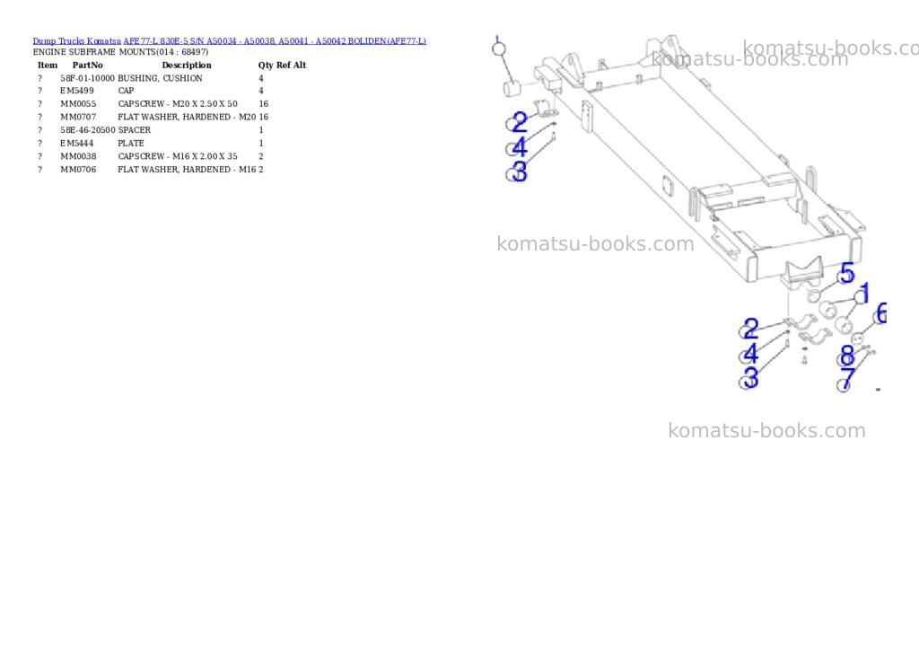 Komatsu afe77-l 830e-5 s/n a50034 - a50038, a50041 - a50042 boliden Parts catalog cover Page 7 Komatsu afe77-l 830e-5 s/n a50034 - a50038, a50041 - a50042 boliden Parts catalog cover Page 7
