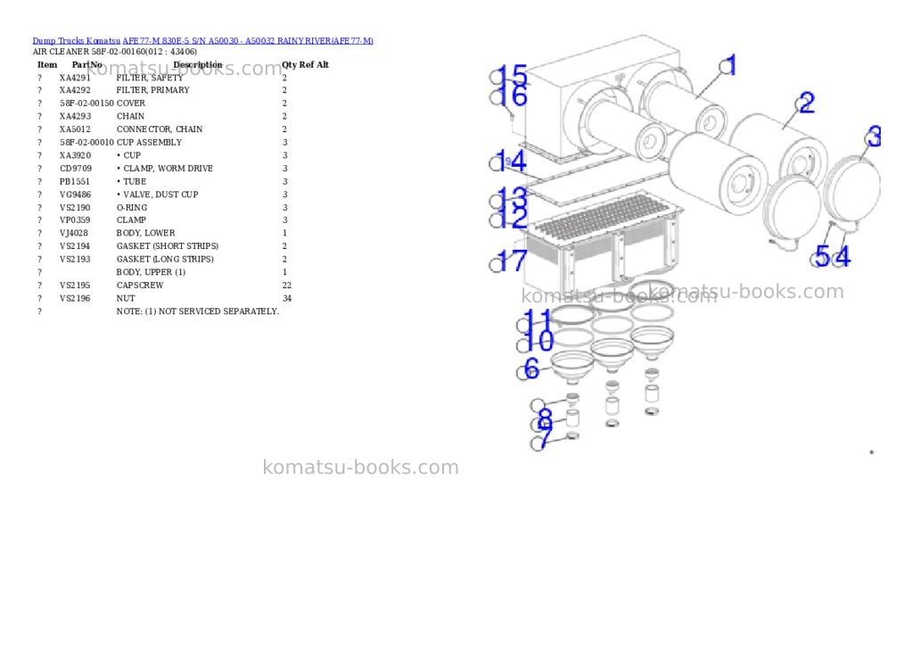 Komatsu afe77-m 830e-5 s/n a50030 - a50032 rainy river Parts catalog cover Page 6