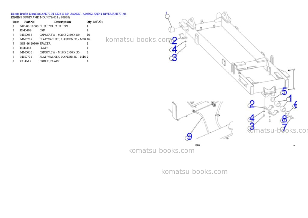 Komatsu afe77-m 830e-5 s/n a50030 - a50032 rainy river Parts catalog cover Page 7