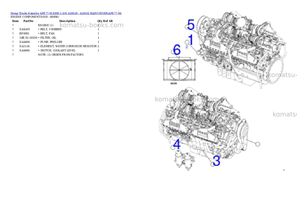 Komatsu afe77-m 830e-5 s/n a50030 - a50032 rainy river Parts catalog cover Page 9
