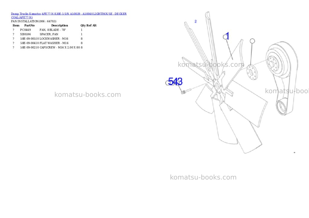 Komatsu afe77-n 830e-5 s/n a50039 - a50040 lighthouse - decker coal Parts catalog cover Page 3