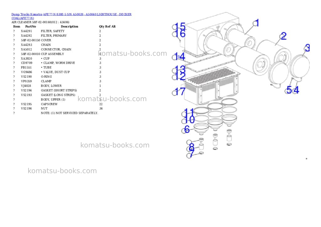 Komatsu afe77-n 830e-5 s/n a50039 - a50040 lighthouse - decker coal Parts catalog cover Page 6