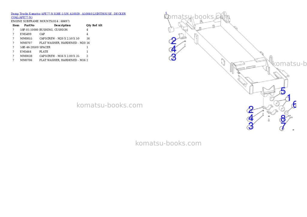 Komatsu afe77-n 830e-5 s/n a50039 - a50040 lighthouse - decker coal Parts catalog cover Page 7
