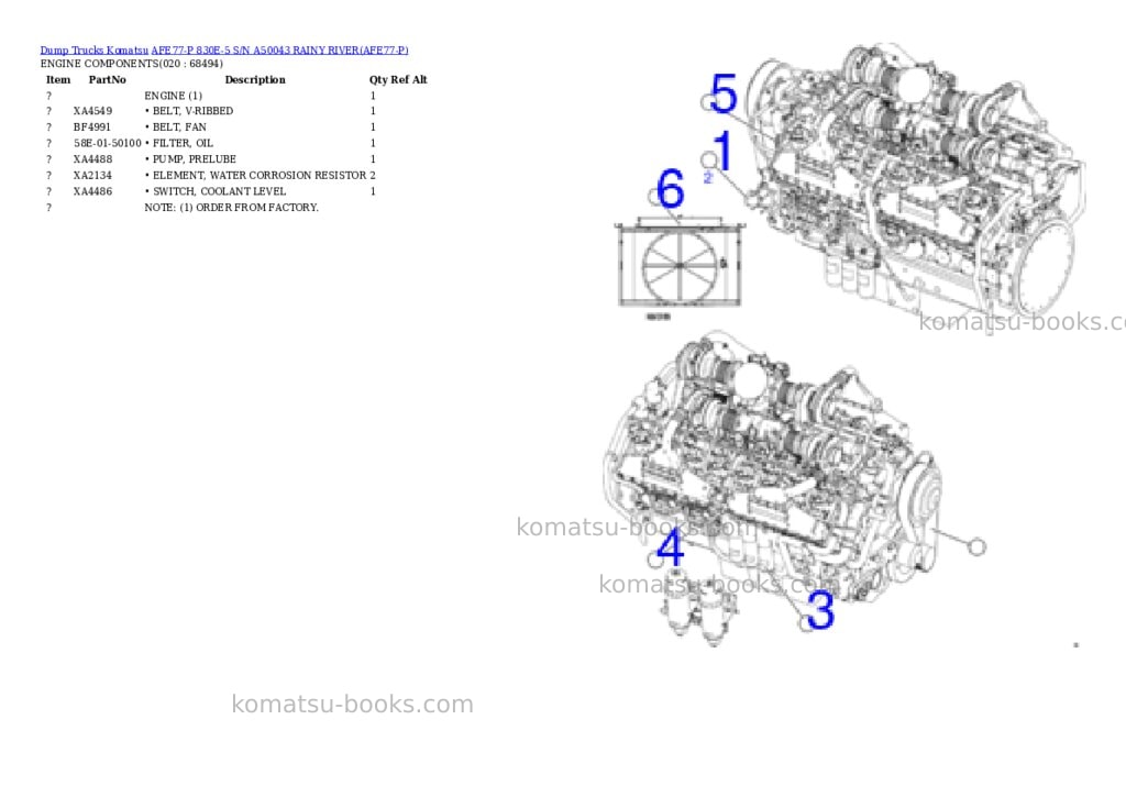 Komatsu afe77-p 830e-5 s/n a50043 rainy river Parts catalog cover Page 10 Komatsu afe77-p 830e-5 s/n a50043 rainy river Parts catalog cover Page 10