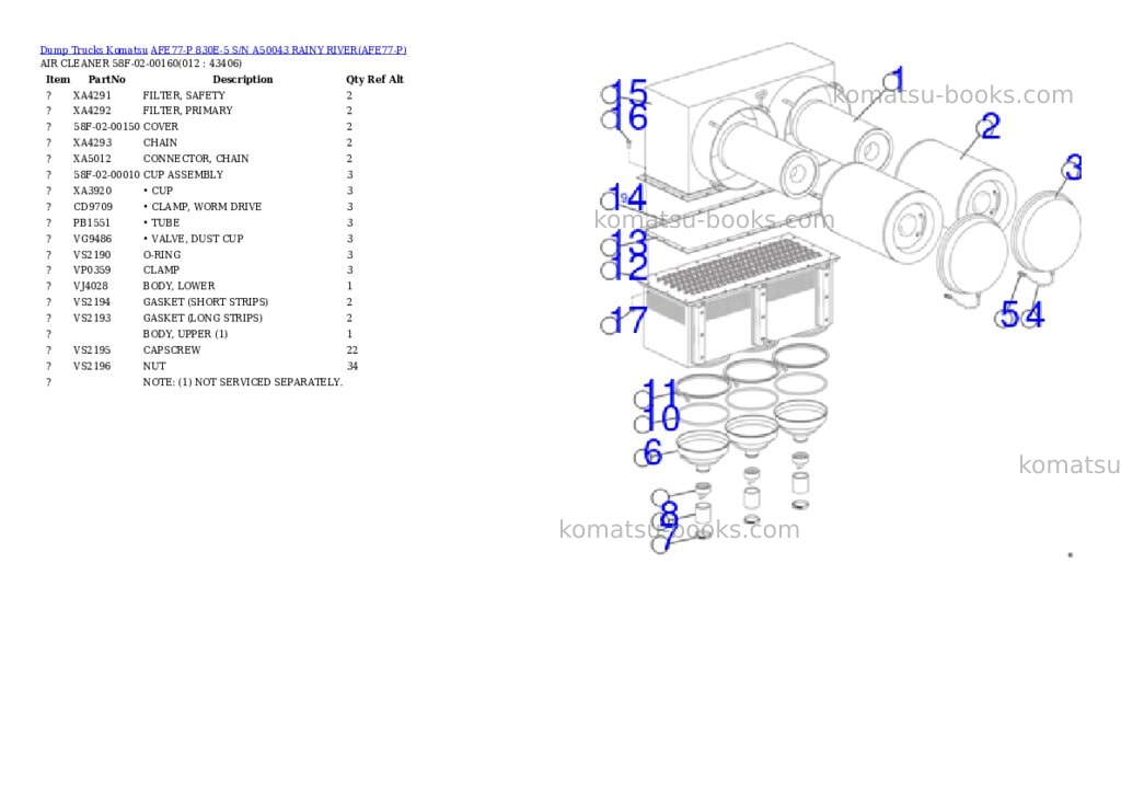 Komatsu afe77-p 830e-5 s/n a50043 rainy river Parts catalog cover Page 6 Komatsu afe77-p 830e-5 s/n a50043 rainy river Parts catalog cover Page 6