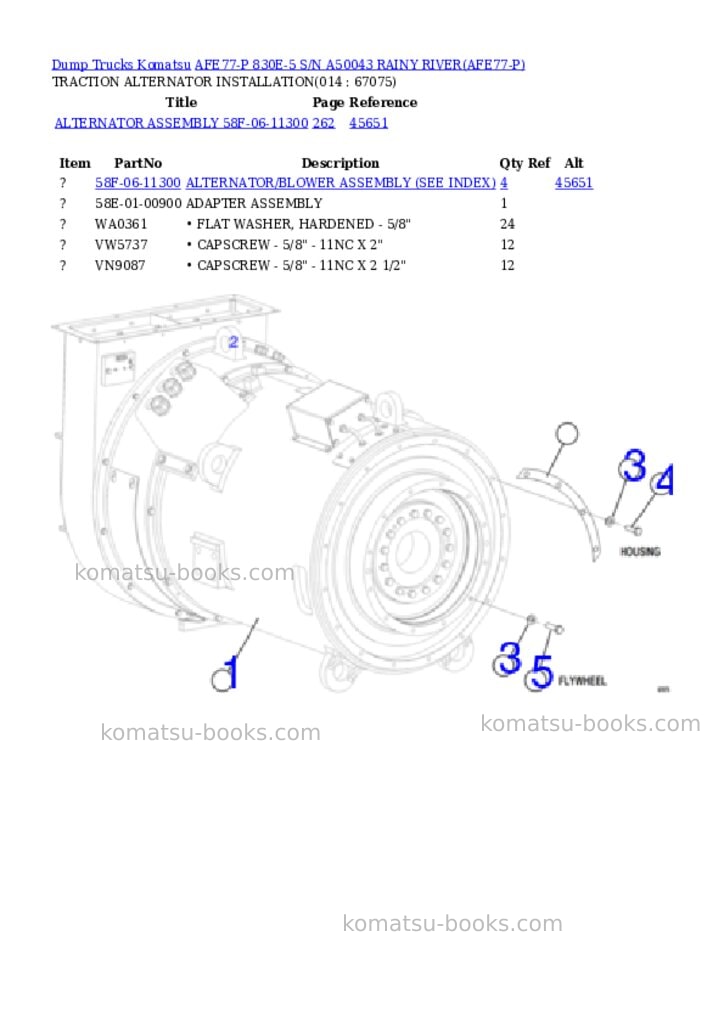 Komatsu afe77-p 830e-5 s/n a50043 rainy river Parts catalog cover Page 7 Komatsu afe77-p 830e-5 s/n a50043 rainy river Parts catalog cover Page 7