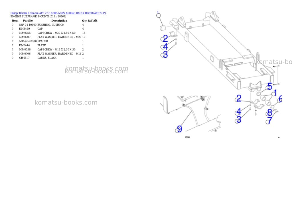 Komatsu afe77-p 830e-5 s/n a50043 rainy river Parts catalog cover Page 8 Komatsu afe77-p 830e-5 s/n a50043 rainy river Parts catalog cover Page 8