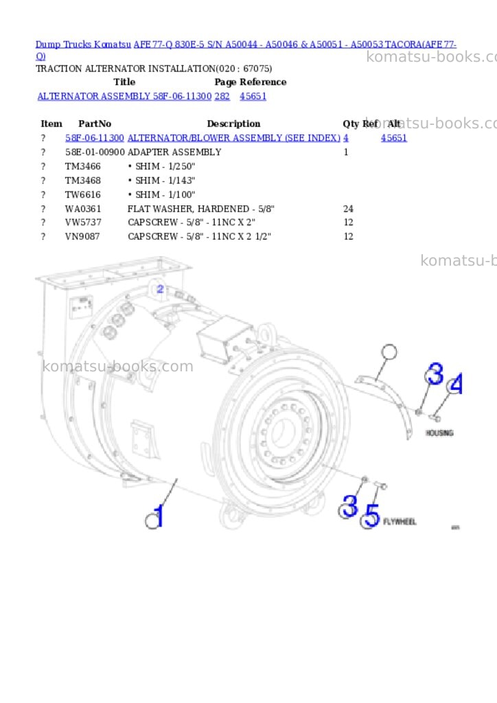 Komatsu AFE77-Q 830E-5 S/N A50044 - A50046 & A50051 - A50053 TACORA Parts catalog cover Page 10 Komatsu AFE77-Q 830E-5 S/N A50044 - A50046 & A50051 - A50053 TACORA Parts catalog cover Page 10