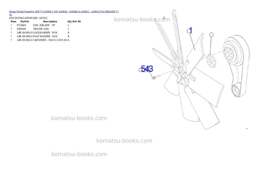 Komatsu AFE77-Q 830E-5 S/N A50044 - A50046 & A50051 - A50053 TACORA Parts catalog cover Page 2 Komatsu AFE77-Q 830E-5 S/N A50044 - A50046 & A50051 - A50053 TACORA Parts catalog cover Page 2