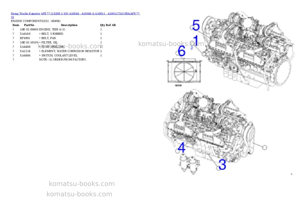 Komatsu AFE77-Q 830E-5 S/N A50044 - A50046 & A50051 - A50053 TACORA Parts catalog cover Page 6 Komatsu AFE77-Q 830E-5 S/N A50044 - A50046 & A50051 - A50053 TACORA Parts catalog cover Page 6