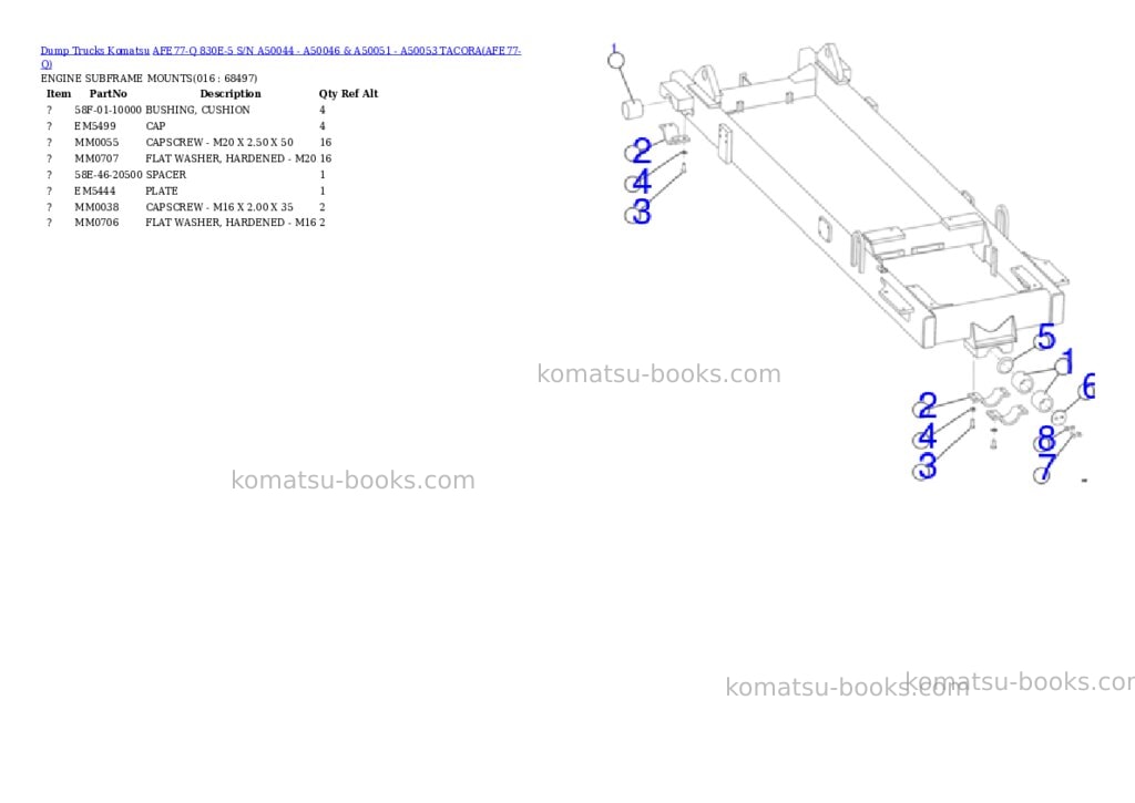 Komatsu AFE77-Q 830E-5 S/N A50044 - A50046 & A50051 - A50053 TACORA Parts catalog cover Page 8 Komatsu AFE77-Q 830E-5 S/N A50044 - A50046 & A50051 - A50053 TACORA Parts catalog cover Page 8