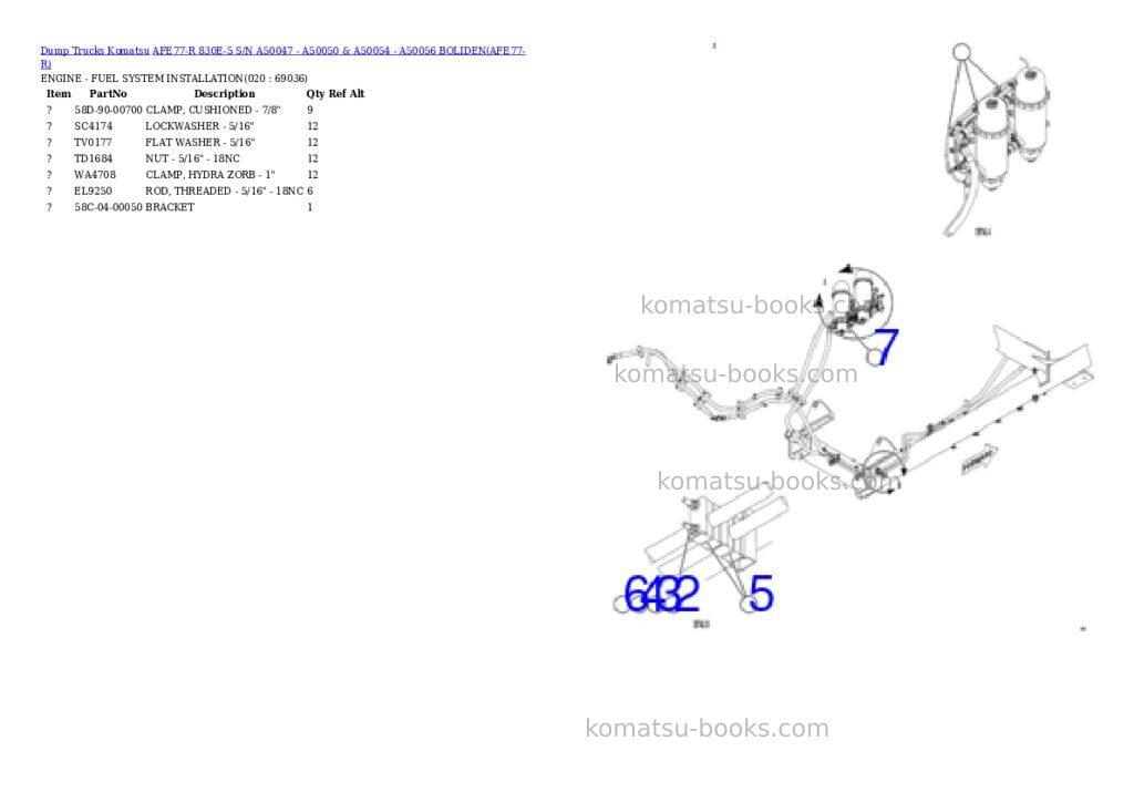 Komatsu AFE77-R 830E-5 S/N A50047 - A50050 & A50054 - A50056 BOLIDEN Parts catalog cover Page 10 Komatsu AFE77-R 830E-5 S/N A50047 - A50050 & A50054 - A50056 BOLIDEN Parts catalog cover Page 10