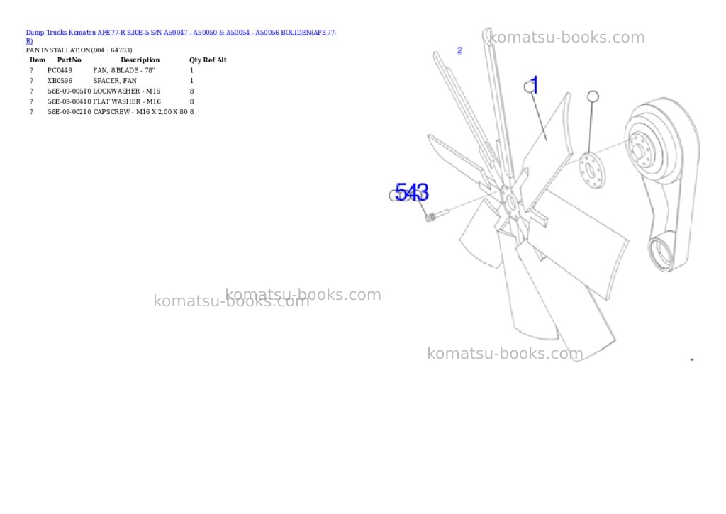 Komatsu AFE77-R 830E-5 S/N A50047 - A50050 & A50054 - A50056 BOLIDEN Parts catalog cover Page 2 Komatsu AFE77-R 830E-5 S/N A50047 - A50050 & A50054 - A50056 BOLIDEN Parts catalog cover Page 2