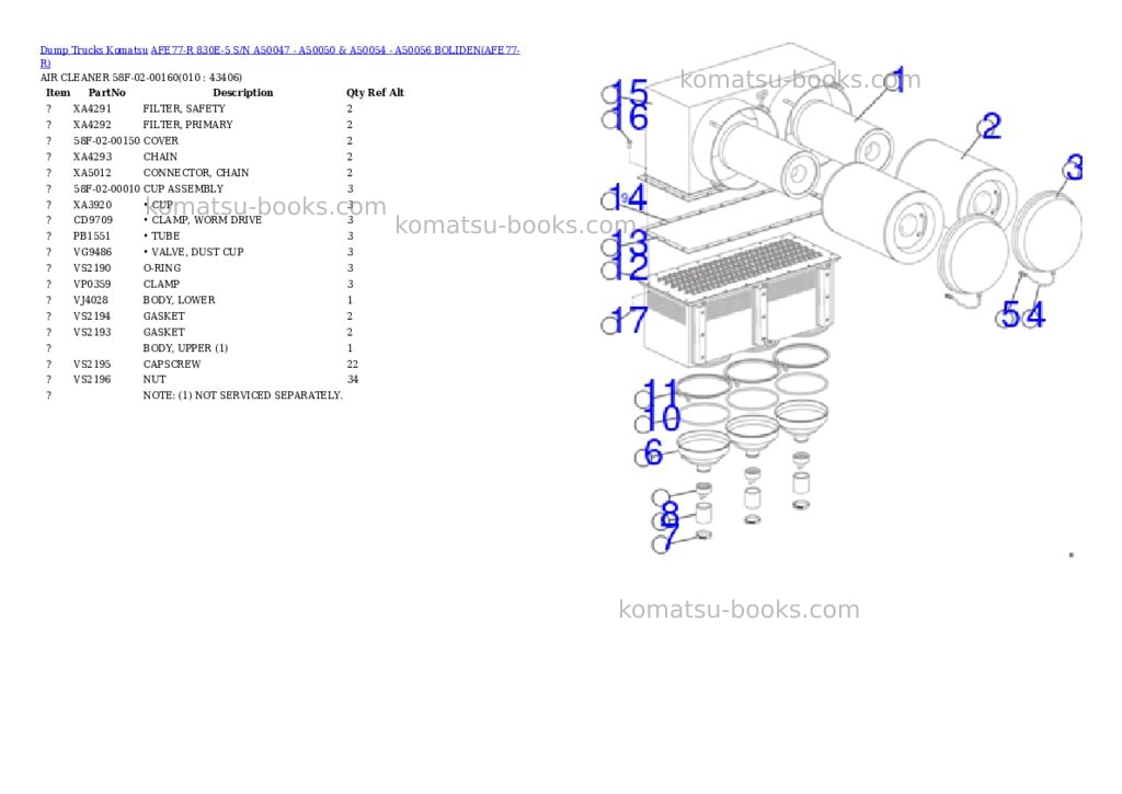 Komatsu AFE77-R 830E-5 S/N A50047 - A50050 & A50054 - A50056 BOLIDEN Parts catalog cover Page 5 Komatsu AFE77-R 830E-5 S/N A50047 - A50050 & A50054 - A50056 BOLIDEN Parts catalog cover Page 5