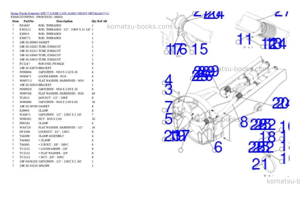Komatsu AFE77-S 830E-5 S/N A50057 HEAVY METAL Parts catalog cover Page 10
