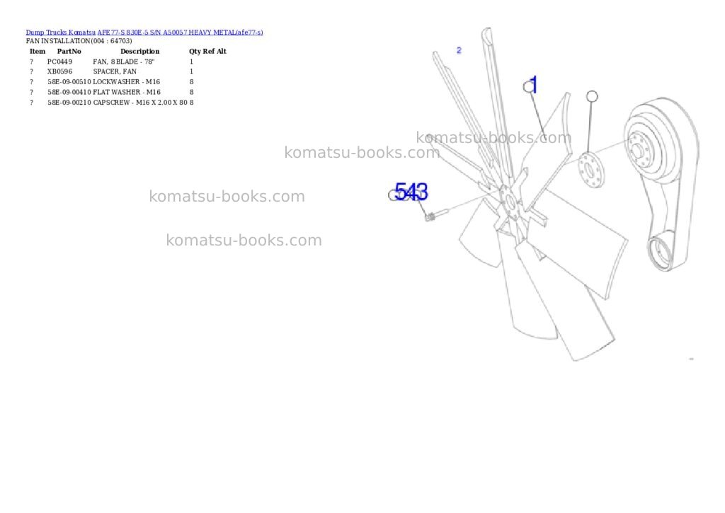 Komatsu AFE77-S 830E-5 S/N A50057 HEAVY METAL Parts catalog cover Page 2